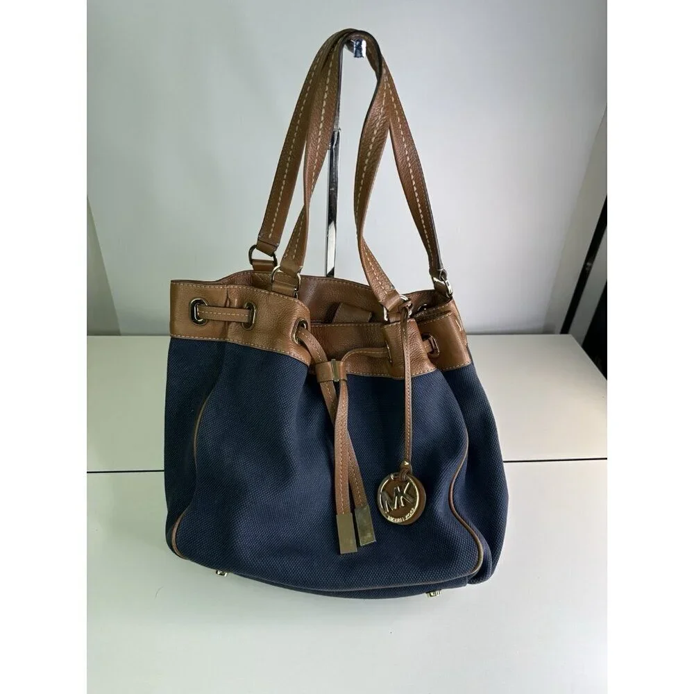 Michael Kors navy large canvas leather tote